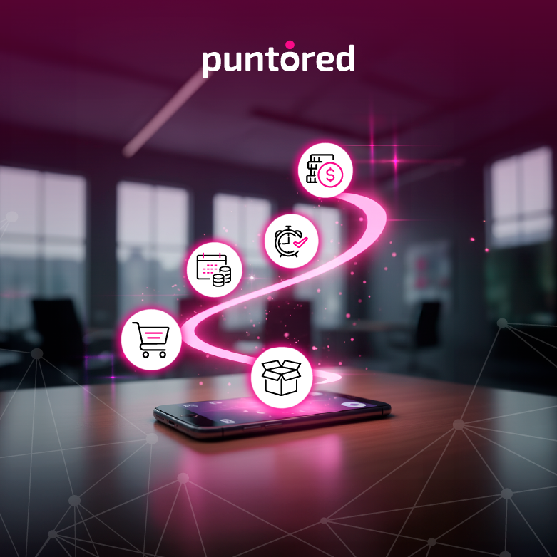 Representación digital de BNPL en México con íconos de compras, pagos y finanzas embebidas desde un smartphone.