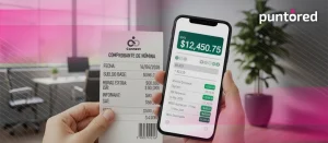 Imagen de portada sobre bienestar financiero en México con colaborador sosteniendo un comprobante de nómina y aplicación móvil de control financiero y pagos empresariales.